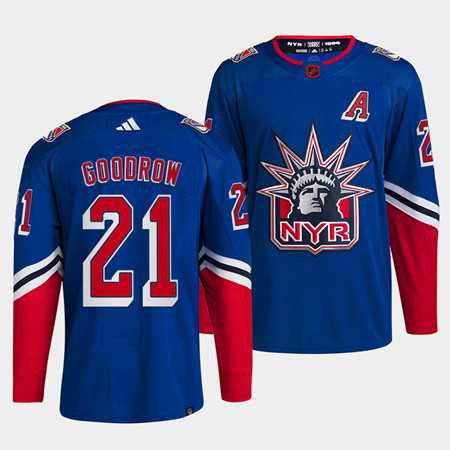 Mens New York Rangers #21 Barclay Goodrow Blue 2022 Reverse Retro Stitched Jersey Dzhi